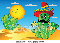 Vector Illustration - Desert scene with mexican cactus ...