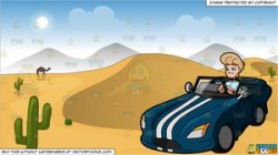 A Man Driving A Cool Sports Car and Sand Dunes In The Desert Background