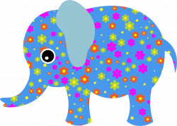 Clipart - Retro Floral Elephant Blue