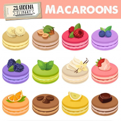 Macarons Clipart Digital French macarons clip art Dessert clipart Cookies  graphics Pastry Bakery clip art set Decorated Macarons graphics