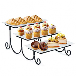SRIWATANA Tiered Serving Stand with Server Rectangular Platters, Three  White Porcelain Food Dessert Display Tray for Party, Wedding, Birthday