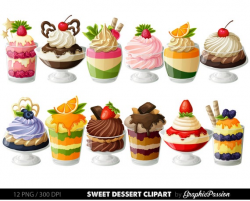 Desserts Digital Clipart Cake Clip art Sweet Treat Digital illustrations  Dessert Vector graphic Pastry clipart Card design invitations