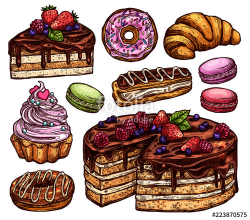 Sketch Collection Of Bakery Products, Dessert And Sweets ...