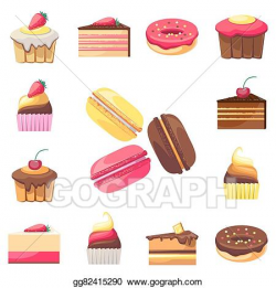 Vector Illustration - Set of fifteen delicious desserts for ...