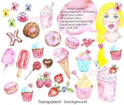 Watercolor Valentines Day birthday party Clipart Sweets ...