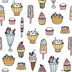 Colorful seamless pattern with delicious ice cream and milky ...
