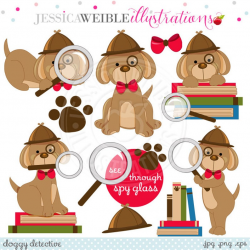 Doggy Detective Digital Clipart - Commercial Use OK - Clue Dog, Spy Dog,  Detective Clipart, Cute Dog Detective Graphics