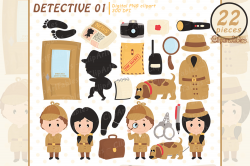 cute detective clipart, Investigation, Secret agent -INSTANT