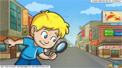 A Little Boy Playing Detective and Downtown Street In An Asian Neighborhood  Background