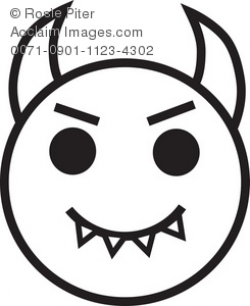 Clip Art Illustration of a Devil Face Icon