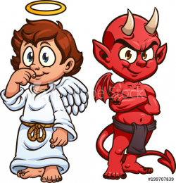 Cartoon angel and devil. Vector clip art illustration with ...