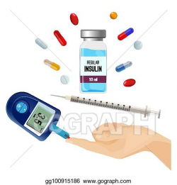 Vector Art - Insulin bottle, pills for diabetes and device ...