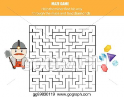 EPS Illustration - Maze game miner and diamonds. kids ...