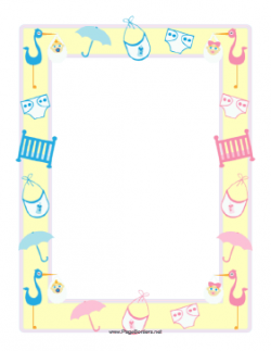This baby shower border features a yellow frame overlaid ...