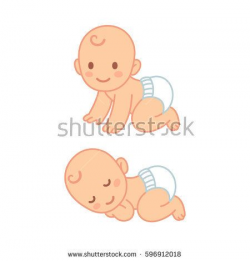 Cute cartoon baby in diaper sleeping and crawling. Newborn ...