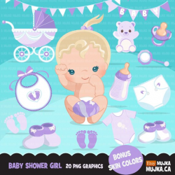 Baby Shower Clipart. Baby girl purple bib, diaper, baby ...