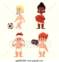 Vector Clipart - Baby in diapers playing sports. Vector ...
