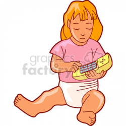 A Toddler in a Pink Shirt and a Diaper Holding a Phone clipart.  Royalty-free clipart # 156530