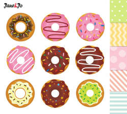 50% OFF SALE Donuts Clipart , Donuts Digital Clip Art , Sweet Doughnut  ,Donut Graphics , dessert sweets Clipart Cupcake Toppers illustration