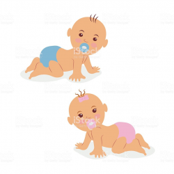 Illustration of two newborn babies crawling on all fours in ...