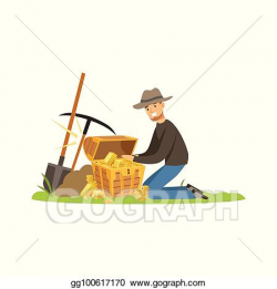 Clip Art Vector - Treasure seeker found old treasure chest ...