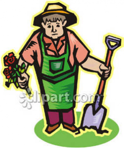 Old Woman Working In Her Garden - Royalty Free Clipart Picture