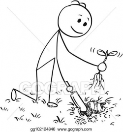 Vector Art - Cartoon of gardener digging a hole for plant ...