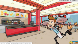 A Waiter Of A Diner Serving Orders and Inside A Fast Food Chain Restaurant  Background