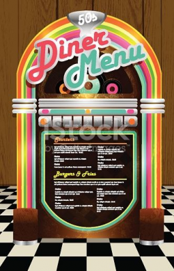 Late night retro 50s Diner menu layout with jukebox | Clip ...