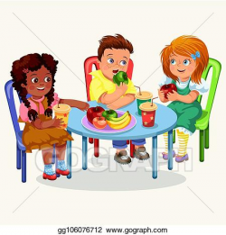 Vector Clipart - Classmates having lunch in dining room ...