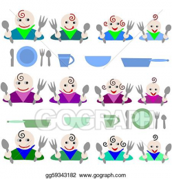 Vector Stock - Hungry kids ready for dinner. Clipart ...