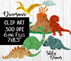 Dinosaur clipart t-rex dinosaurs volcano Tyrannosaurus Triceratops  Brachiosaurus Stegosaurus Pterodactyl in red clip art digital download