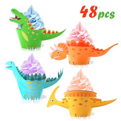 Dinosaur Cupcake Wrappers Toppers(48Pack),Konsait Little Dino Cupcake  Toppers Cake Table Decorations Party Supplies for Boys Kids Birthday Party  Decor ...