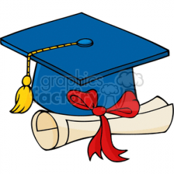 blue graduation cap with a red ribbon diploma clipart. Royalty-free clipart  # 382344