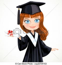 Clipart Vector of Diploma graduating cute student girl ...