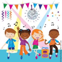 Dance Clipart Disco Kids Party Children Boy Girl Dancing Cute Vector  COMMERCIAL USE Graphics Celebration Fun Funky Illustration Png 10704