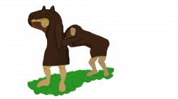 RF] Two monks in a two-person horse costume : characterdrawing