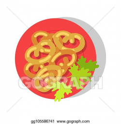 Vector Illustration - Delicious dish on round red plate ...