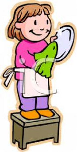 Young Girl Drying the Dishes - Royalty Free Clipart Picture