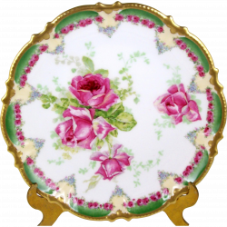 Antique Coronet Limoges Plate Pink Roses Green Border Tiny Floral ...