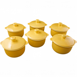Set of 6 Mid-century Vernonware acacia yellow ceramic individual ...