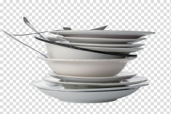 Pile of white ceramic plates, Dishwashing Tableware Dirty ...
