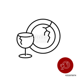 Broken glass dishes icon. Wine glass and plate.
