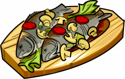 Roast Fish with Mushrooms and Tomato - Vector Image