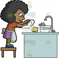 A Cute Black Girl Washing A Stack Of Dirty Dishes