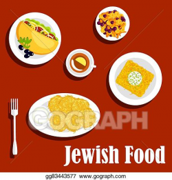 Vector Stock - Jewish cuisine vegetarian dishes and pastry ...