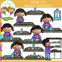 Kid Learns How to Wash Dishes Sequencing Clip Art