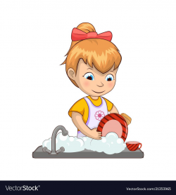 Little girl washing dishes Royalty Free Vector Image ...