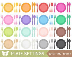 Plate Setting Clipart, Meal Settings Clip Art, Plates Utensils Cutlery  Eating Spoon Fork Knife Dinner Dining Images, Commercial Use