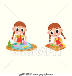 Vector Clipart - Girl doing housework - washing dishes and ...